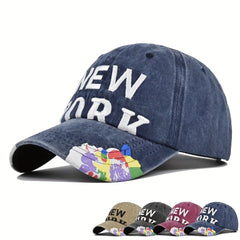 YORK Washed Baseball Cap Embroidery Casual Sun Hat Y2K Dad Hats