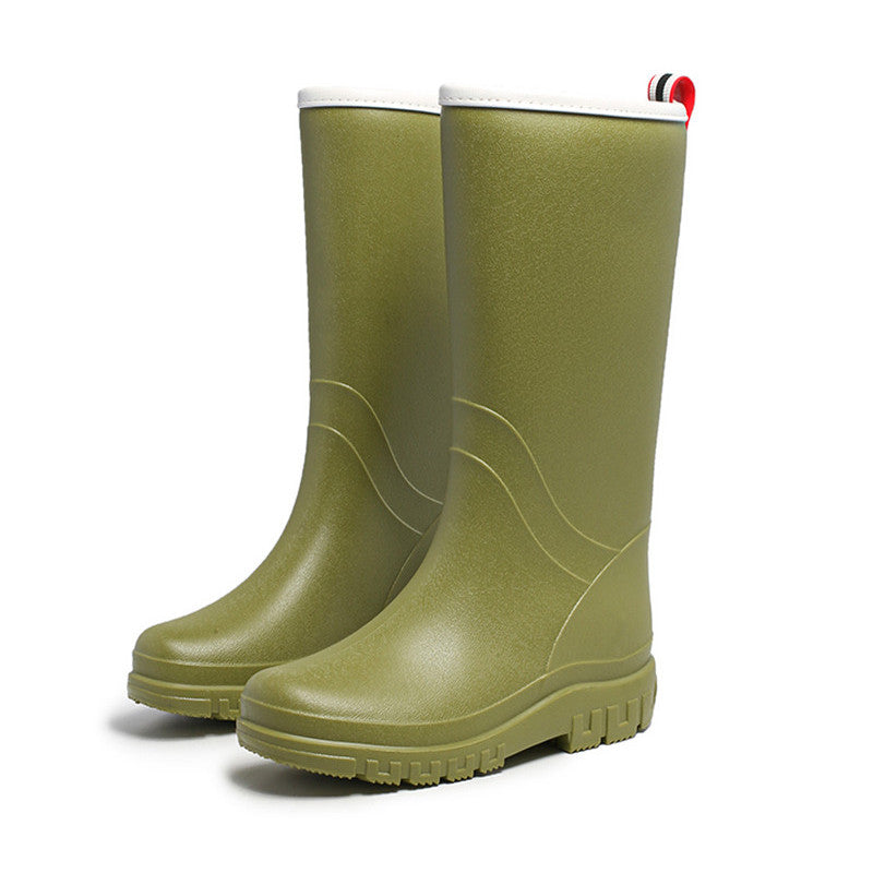 Women's Platform Mid Calf Rain Boots Waterproof Slip On Outdoor Shoes