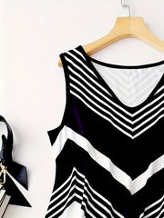 Geometric Print Tank Top V Neck Sleeveless Summer Top