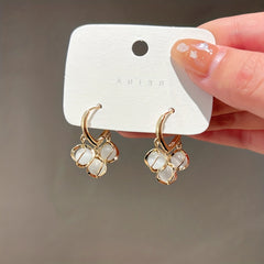 Bell Orchid Cat's Eye Stone Earrings, Decorative Alloy Earrings