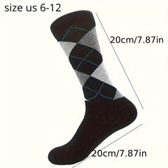 5 Pairs Men's Thermal Checkered Crew Socks Nylon Cotton Blend