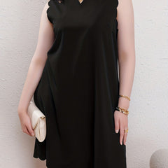 Cap Sleeve Scallop Trim Notched Neck Mini Dress