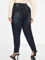 Washed Button Fly Skinny Jeans Women's Plus Skinny Jeans