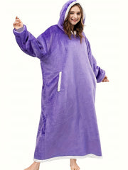 Women's Plus Size Sherpa Fleece Hooded Flannel Robe with Pockets