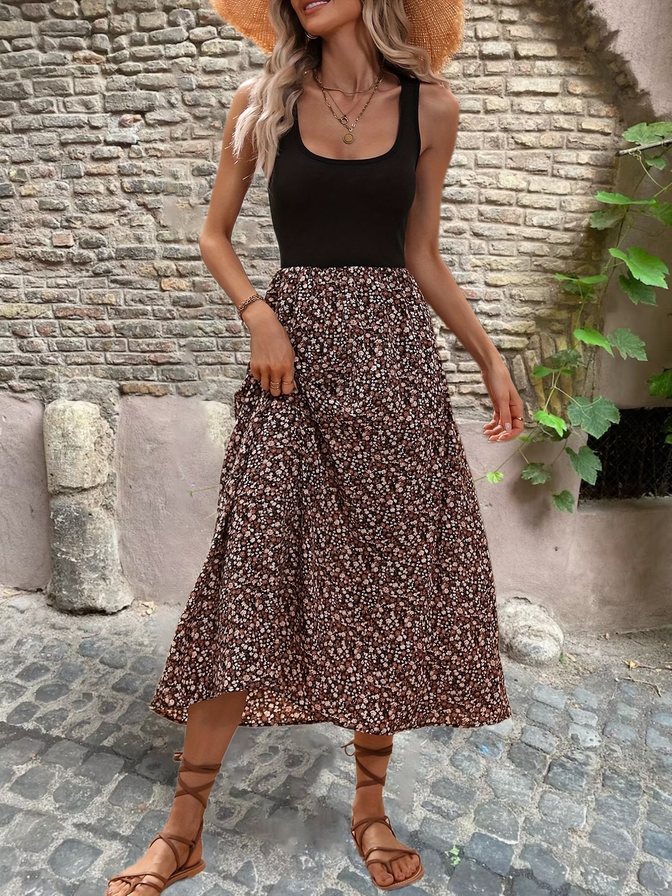 Floral Print Sleeveless Dress for Spring & Summer