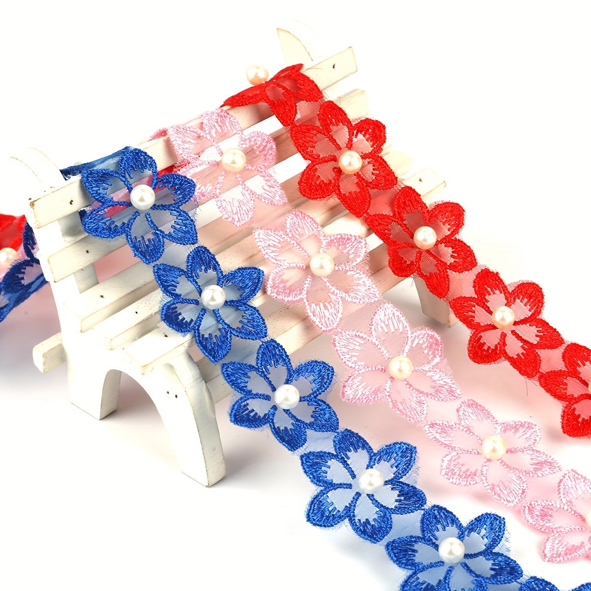 Embroidery Flower Pearl Lace Organza Neckline DIY Accessories
