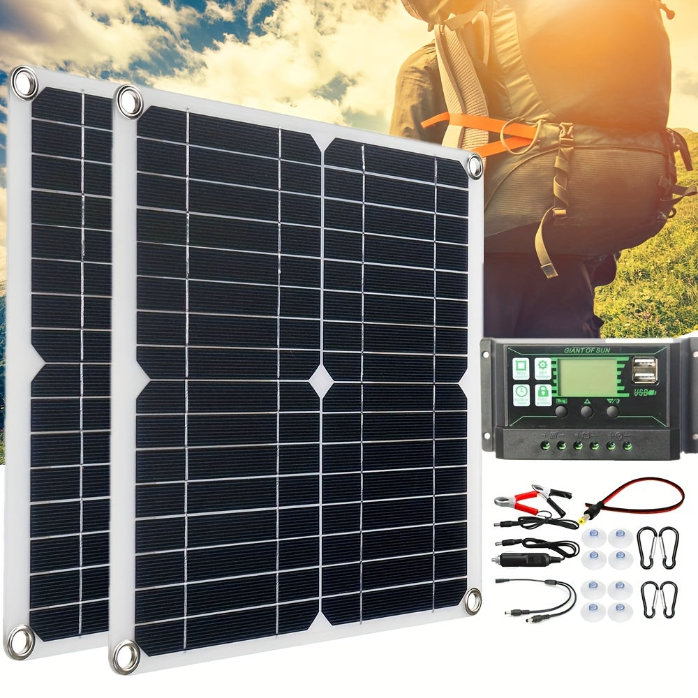 Portable Solar Panel Kit 60A 100A Solar Controller Dual USB 12 5V DC 30W 60W