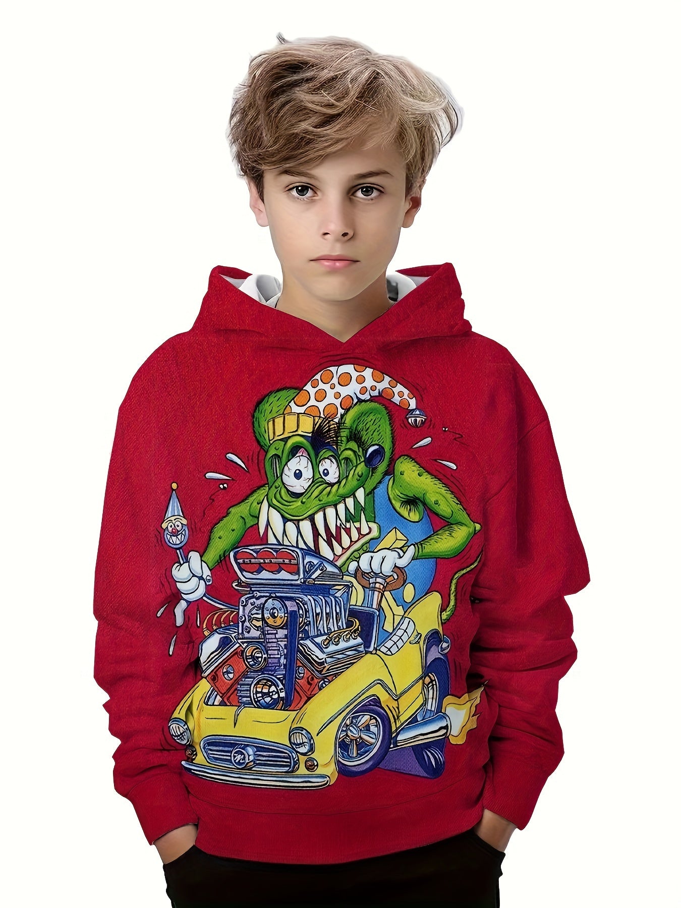 Crazy Rat Riding Car Print Boy's Hoodie