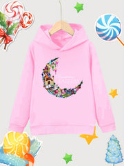 Moon Print Girls Cotton Hooded Sweatshirt for Autumn Winter