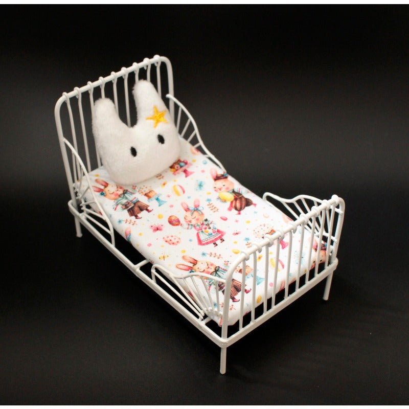 Mini Iron Bed w/ Pillow Metal Dollhouse Furniture