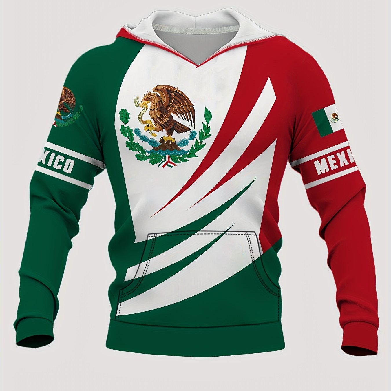 Mexico Eagle Print Hoodies For Men Graphic Hoodie Comfy Loose Hooded Pullover