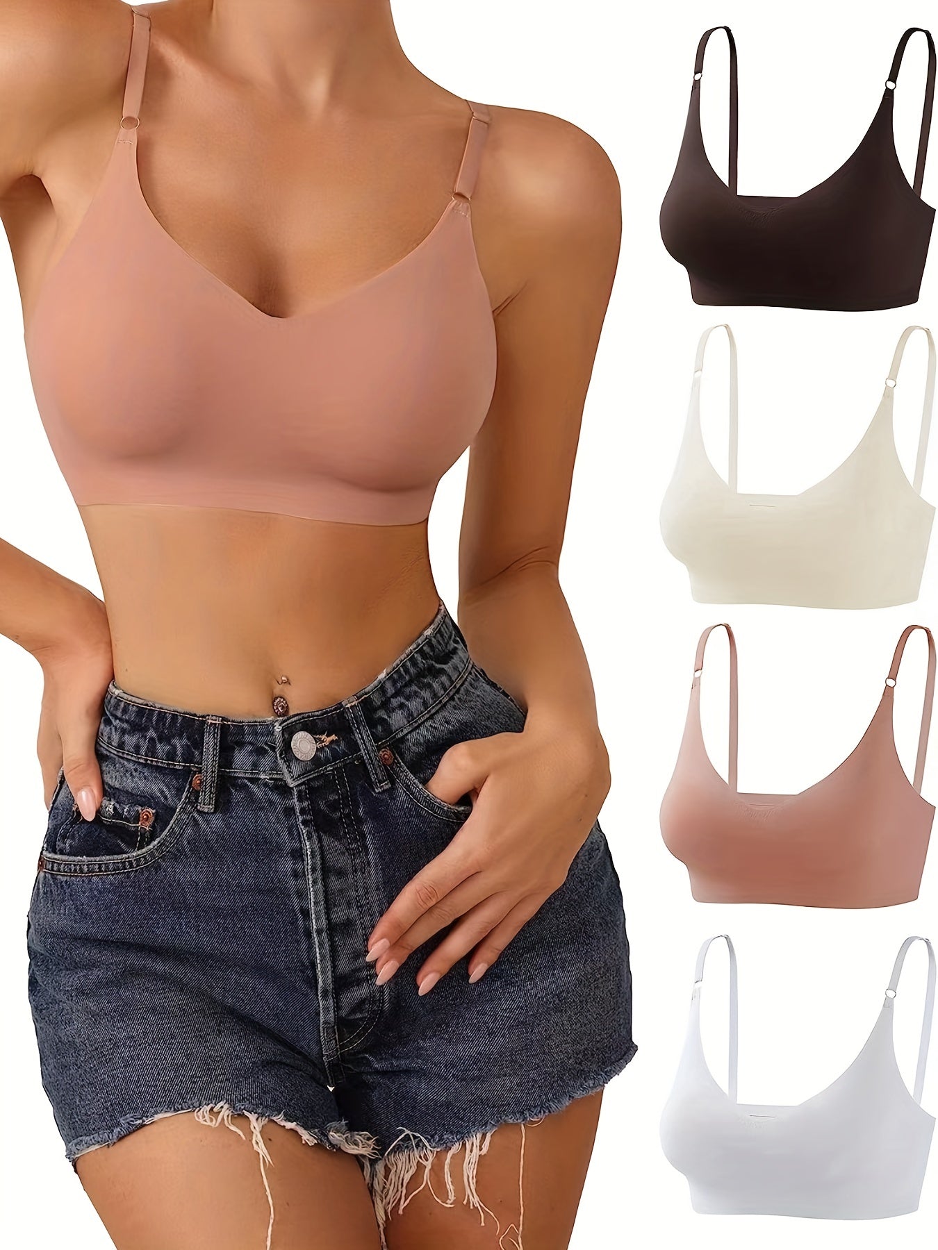 4pcs Seamless Wireless Bras Comfy & Breathable Intimates Women's Lingerie
