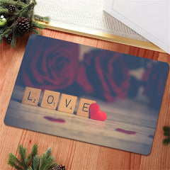 Romantic Letter Print Rug Red Rose Heart Washable Kitchen Dining Room Decor