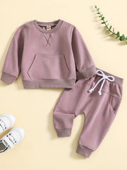 Toddler Boys Set Long Sleeve Pullover Top & Drawstring Pants 2pcs Outfit
