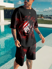 Mens 2 Piece Lion 3D Print T-shirt & Shorts Set for Summer
