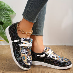 Women's Sunflower & Leopard Print Low Top Walking Shoes Lightweight
