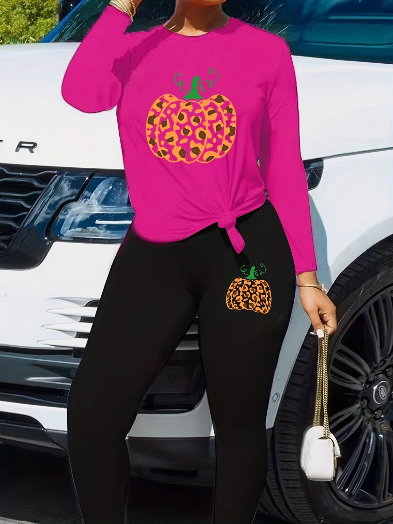 Pumpkin Print Top & Leggings Two Piece Set
