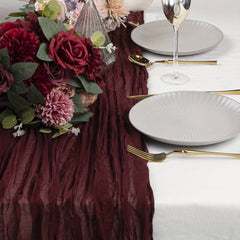 Vintage Burgundy Cheesecloth Table Runner for Weddings and Parties