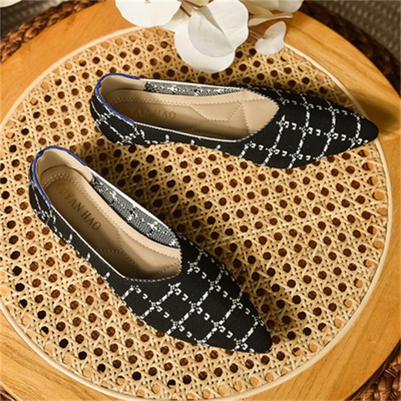 Women's Knitted Pointed Toe Flat Shoes Soft Sole Slip On Casual Flats