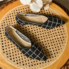 Women's Knitted Pointed Toe Flat Shoes Soft Sole Slip On Casual Flats