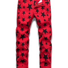 Y2K Style Star Pattern Slim Fit Jeans Men's Casual Stretch Denim Pants