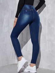 Navy Distressed Denim Pants High Rise Skinny Jeans