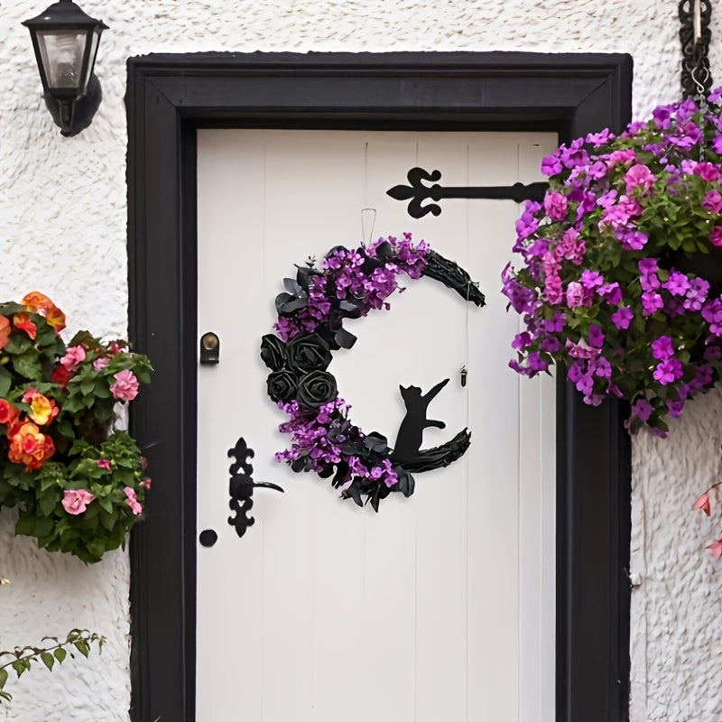 Curved Moon Cat Garland Door Hanging Halloween Decoration