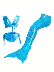 Girl's Mermaid Swimsuit 3pcs Bikini Set & Tail Costume