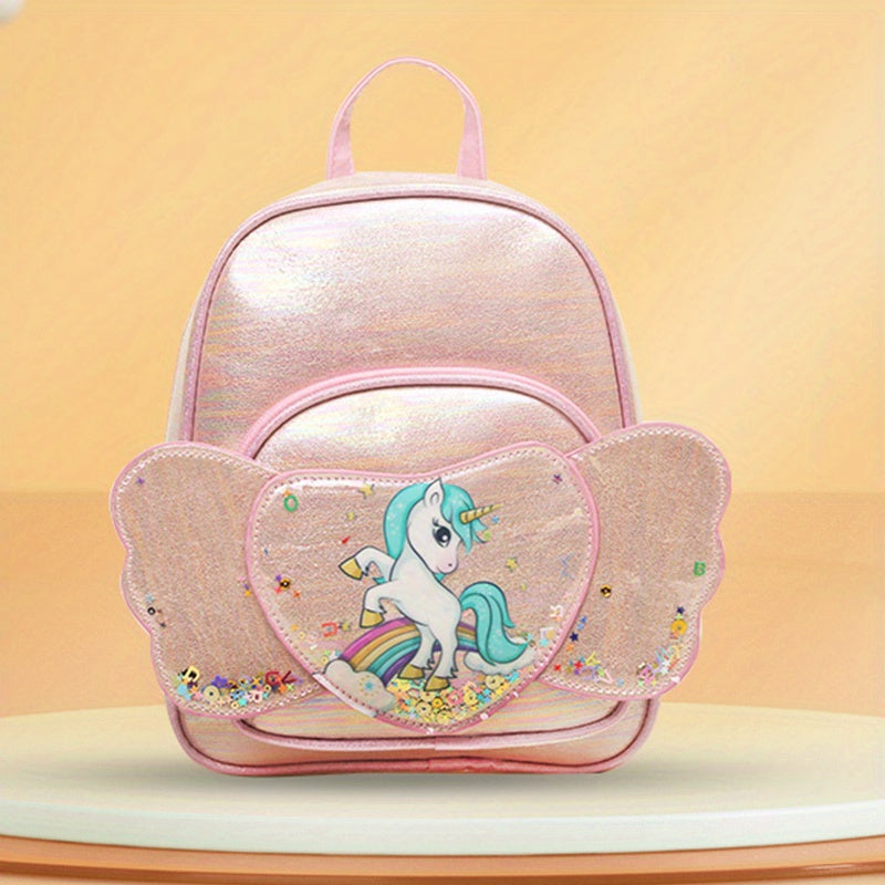 Love Heart Unicorn Backpack For Kids Sequin Kindergarten School Bag