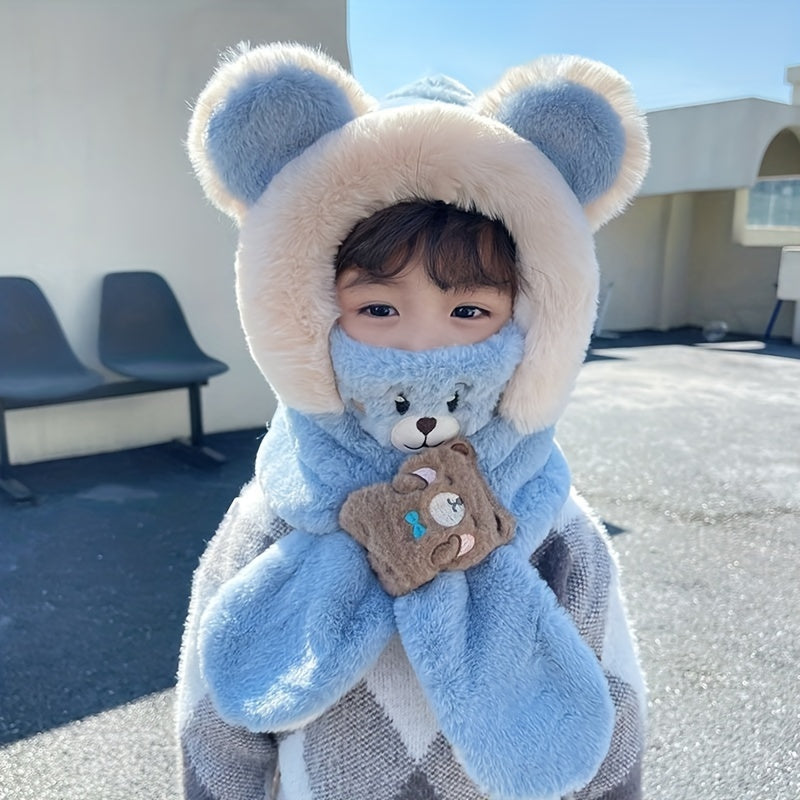 Kids Plush 2-In-1 Hat & Scarf Ear Protection Winter Hat & Neck Warmer
