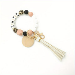 MAMA Silicone Beaded Bracelet Keychain Tassel Key Ring Purse Bag Charm