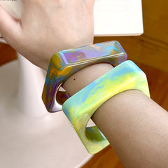 Wide Resin Bracelet Red & Yellow Gradient Square