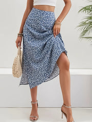 Floral Print Slit Thigh Midi Skirt