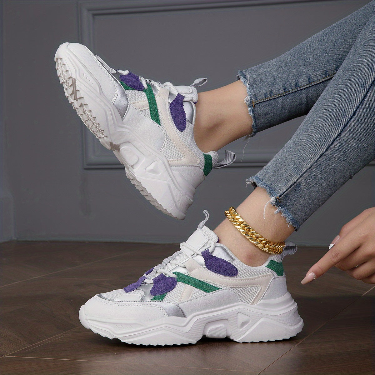 Women's Mesh Chunky Sneakers Lace Up Platform Shoes