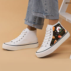 Christmas Print Flat Heighten Chunky Canvas Sneakers