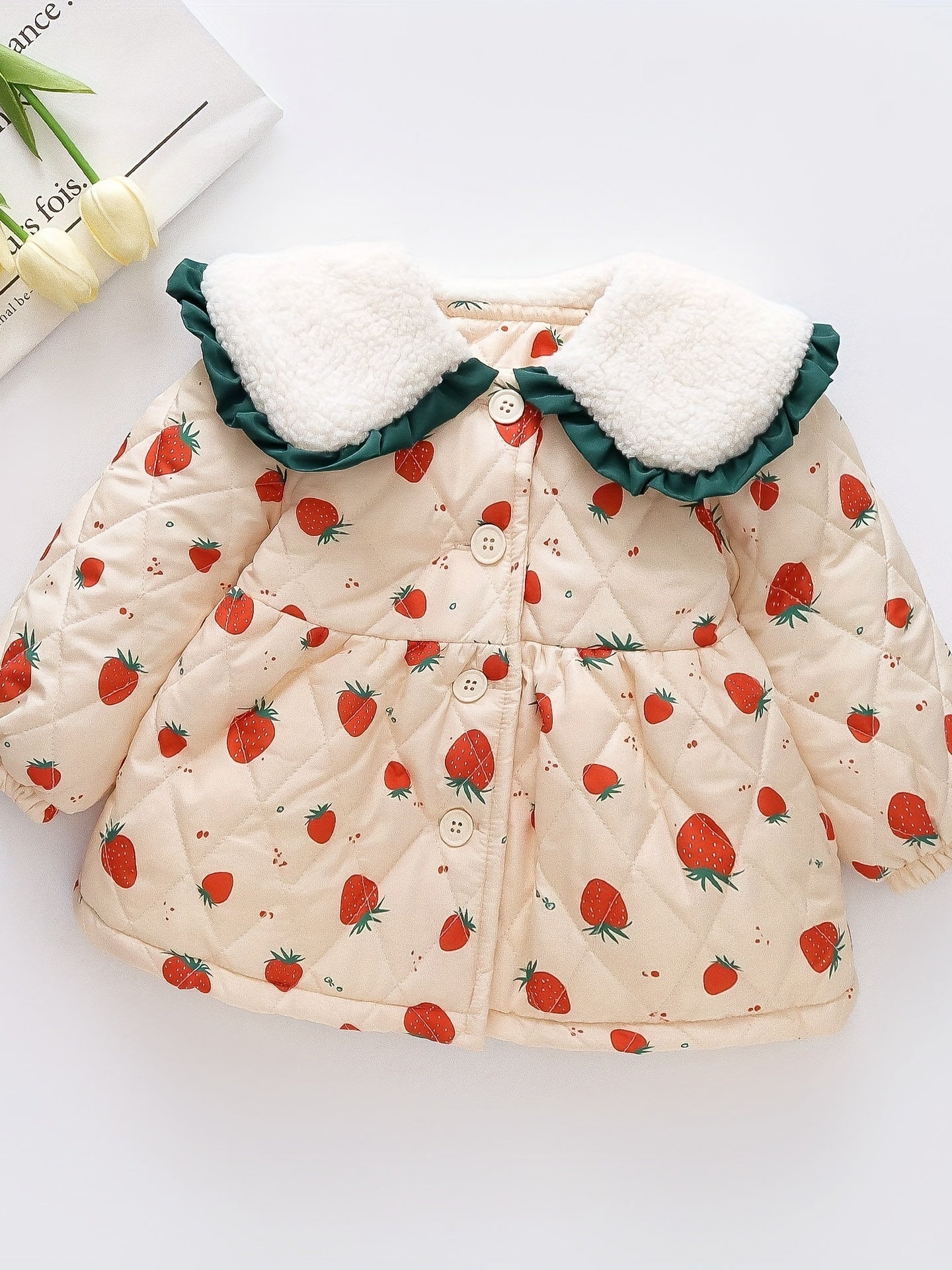 Winter Baby Girl Strawberry Graphic Thick Jacket Windproof Warm Toddler Coat
