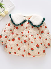 Winter Baby Girl Strawberry Graphic Thick Jacket Windproof Warm Toddler Coat