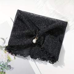 Glitter Ruffle Scarf Neckerchief Infinity Scarf Faux Pearl Headband
