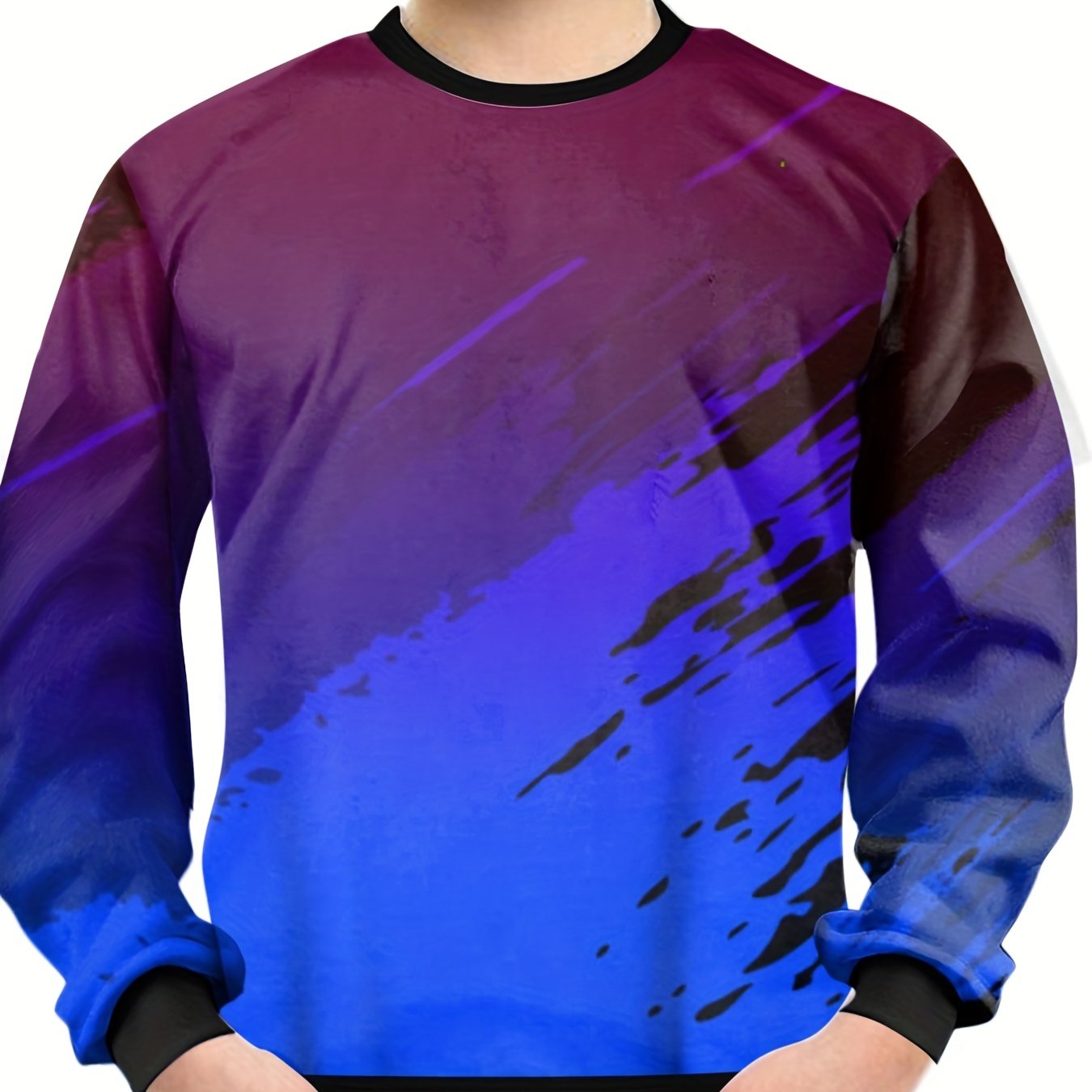 Teens 3D Print Block Sweatshirt Kids Loose Sports Casual Pullover