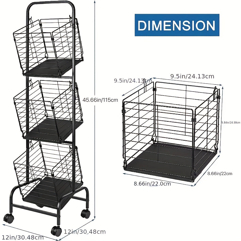 3 Tier Kitchen Fruit Basket Small Stroller Storage Rack Household Shelf Bathroom