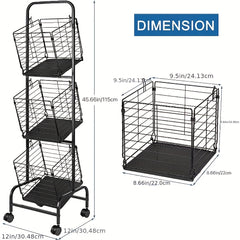 3 Tier Kitchen Fruit Basket Small Stroller Storage Rack Household Shelf Bathroom