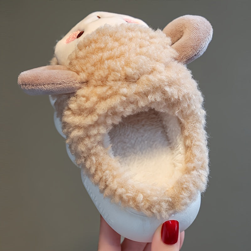 Furry Cartoon Sheep Boys House Shoes - Soft Bottom, Non Slip, Indoor Comfort