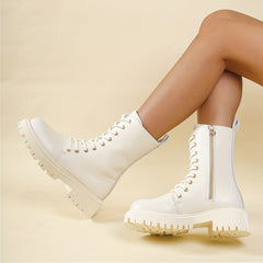 Women's Platform Combat Boots Round Toe Side Zipper & Lace Up Ankle Shoes
