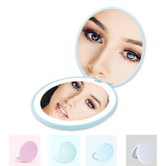 LED Compact Travel Mirror with Lights Handheld Portable Small Makeup Mirror