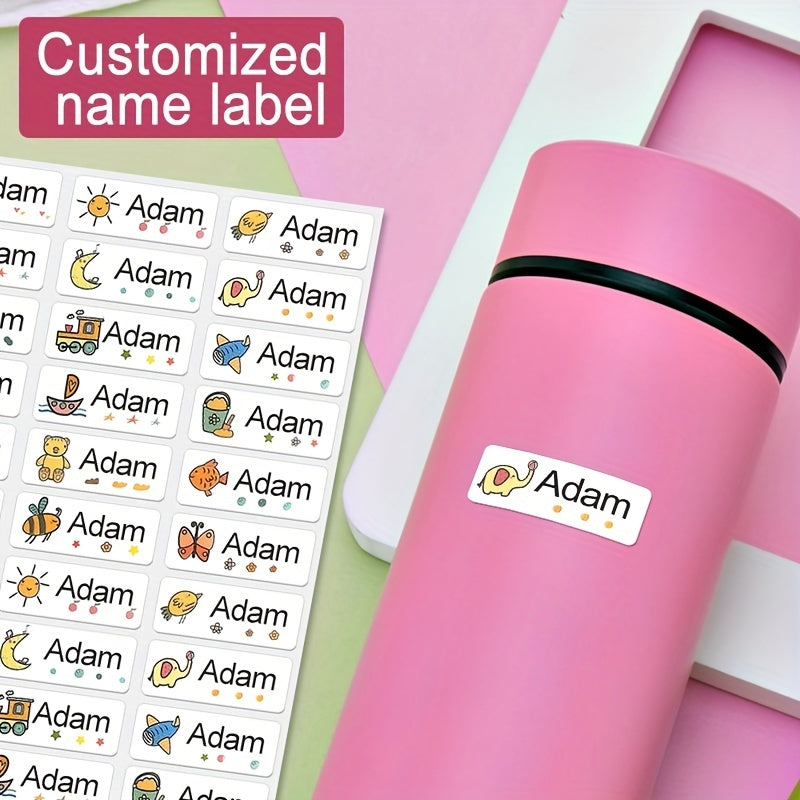 Custom Name Stickers Waterproof Labels 3x1, Variety Patterns, Animal Theme