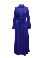 Maxi Dress Collar Long Sleeve Solid Casual Dress