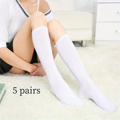 5 Pairs Solid Calf Socks Women's Knee High Stockings & Hosiery