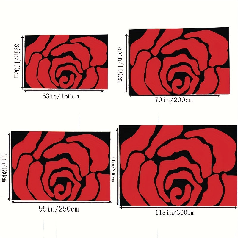 Modern Red Rose Pattern Large Area Carpet for Living Room Bedroom Study