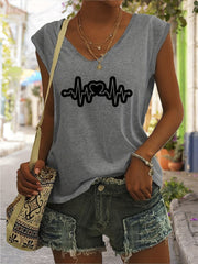 Heart Print V Neck Tank Top Women's Summer Sleeveless Casual Top