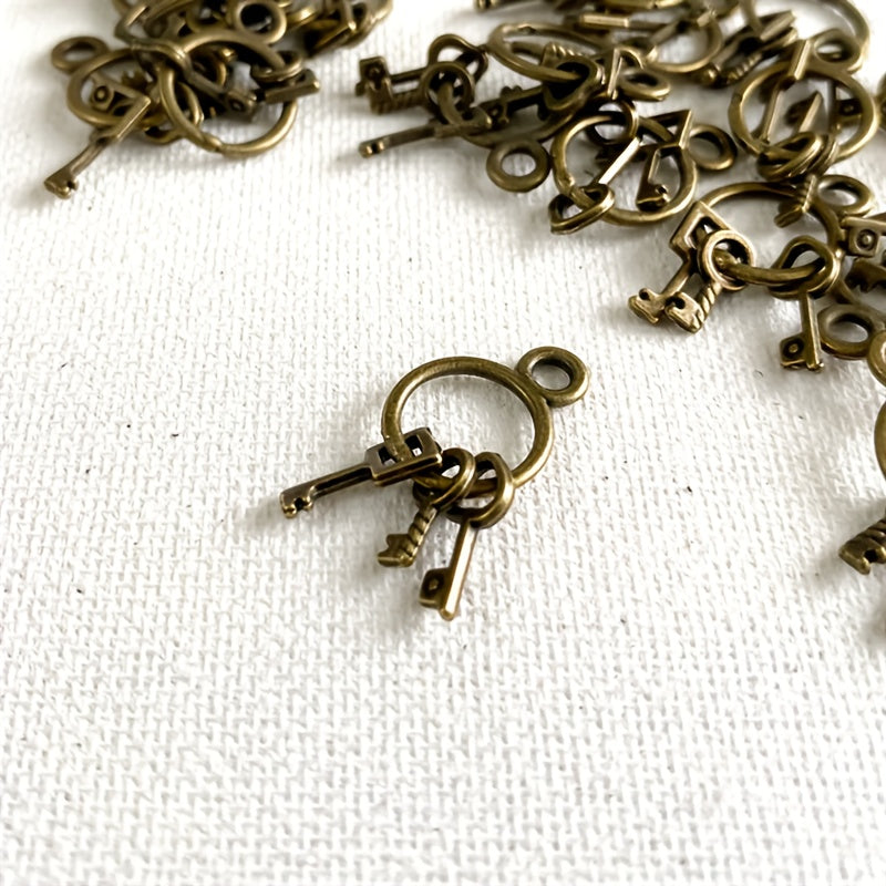 3pcs Bronze Key Charms 13mm Pendant Dollhouse DIY Crafts 1:6 Scale Accessories